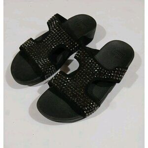 FitFlops Glitzie Thong Sandal Flip Flops Size 7 Black Rhinestone Travel Beach